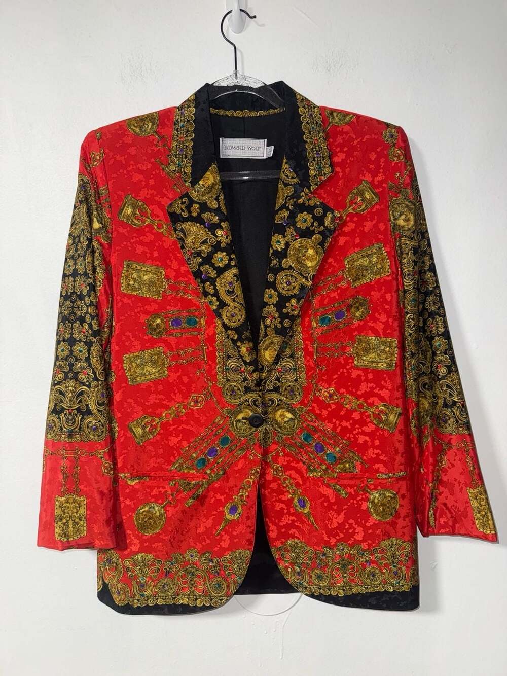 Howard Wolf Red Baroque Print Blazer Jacket